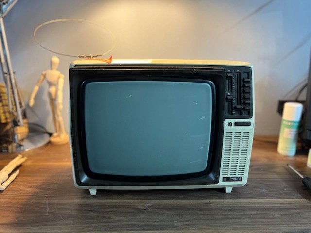Cream retro portable television to hire - 1980s CRT TV prop