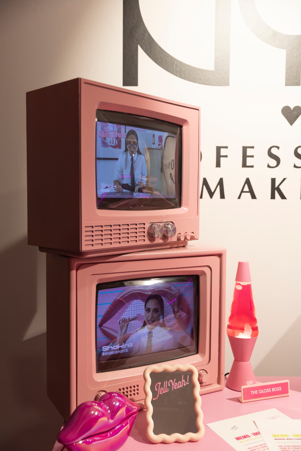 Pink Vintage TV Stack Hire for NYX Professional Makeup