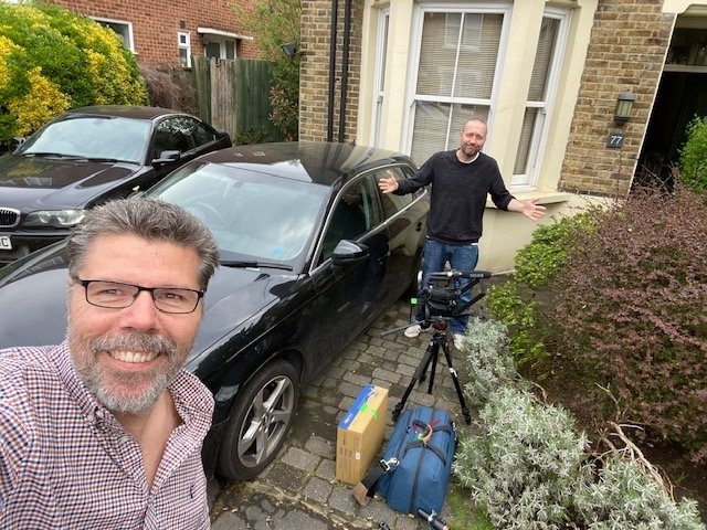 Camera crew filming on location with hired iPhone kit